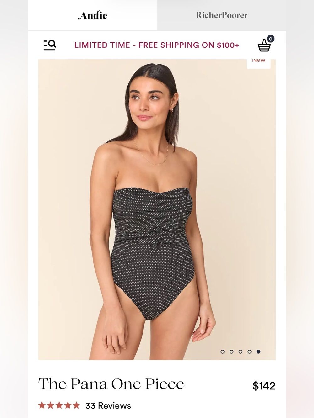 Andie Black Strapless One-Piece with Microdot Texture
